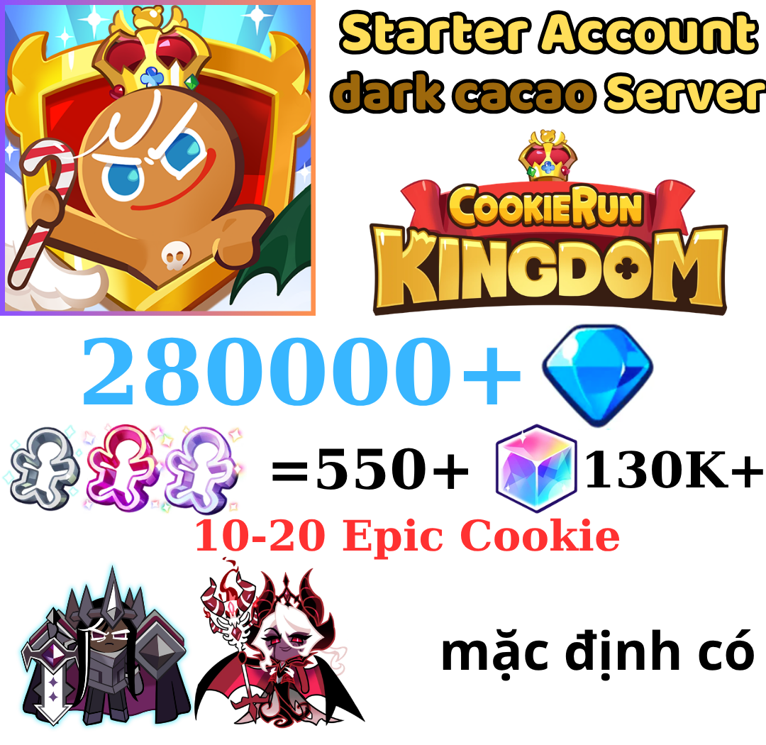 [GLOBAL/Darkcacao]280000+ Gems | Dark Enchantress Cookie | Cookie Run: Kingdom Starter Reroll Account